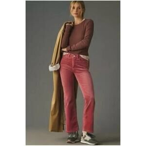 ANTHROPOLOGIE Pilcro The Yaya Mid-Rise Corduroy Crop Flare Jeans Rose, Size 28